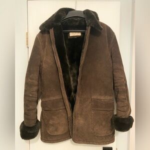 Jones New York Sport Brown Suede Leather Faux Fur Lined Jacket size M